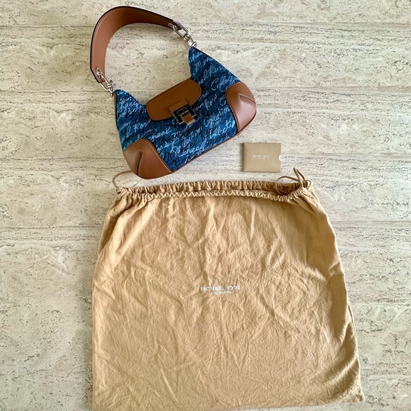 MK Collection Bancroft Medium Signature Print Denim Shoulder Bag - Picture 12 of 12